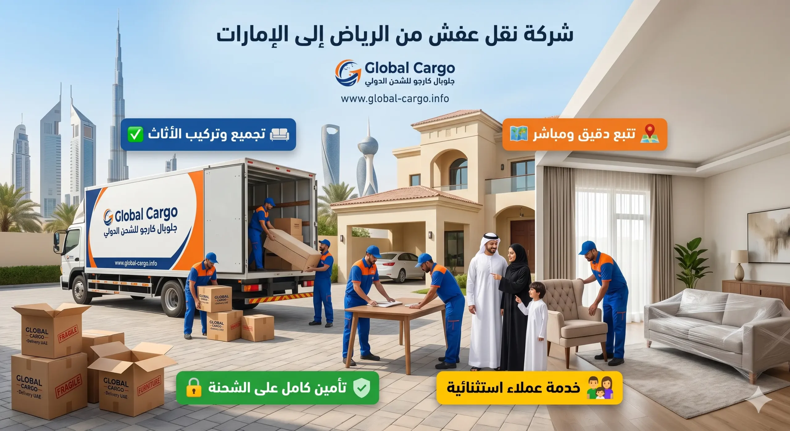 جلوبال كارجو لشحن العفش من الرياض للامارات