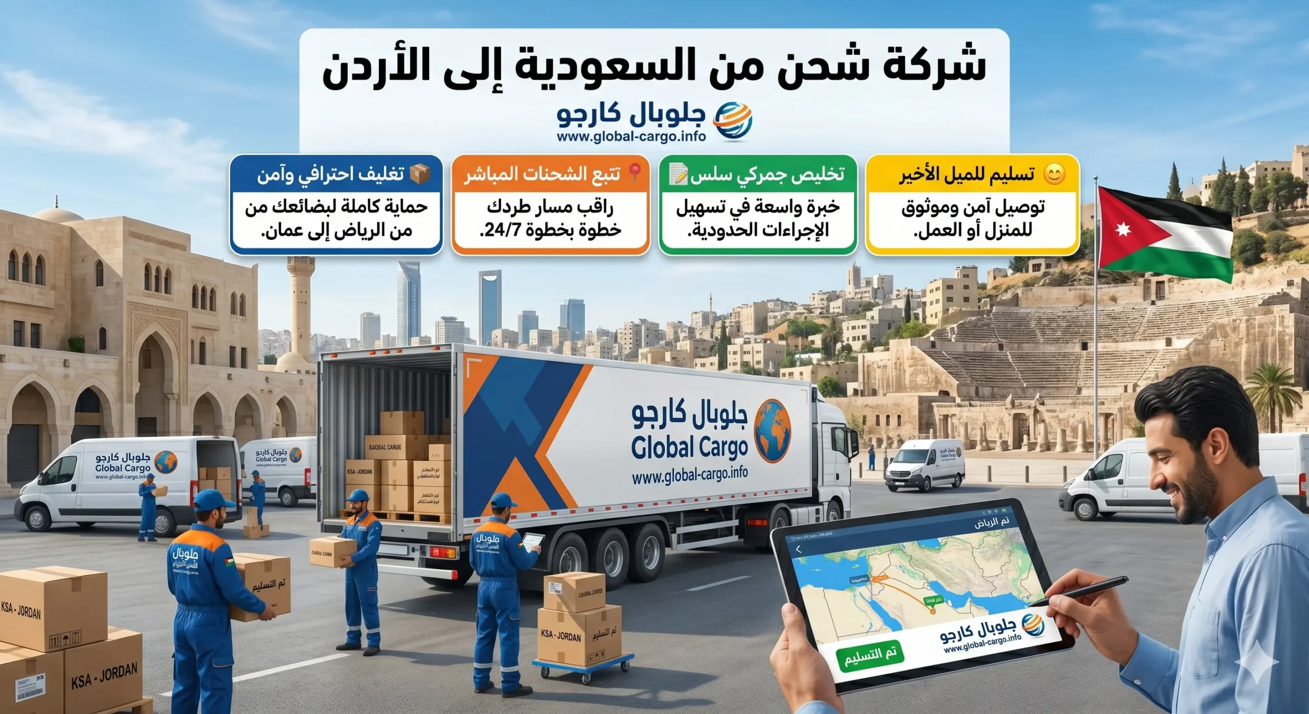 شحن بري من السعودية للأردن